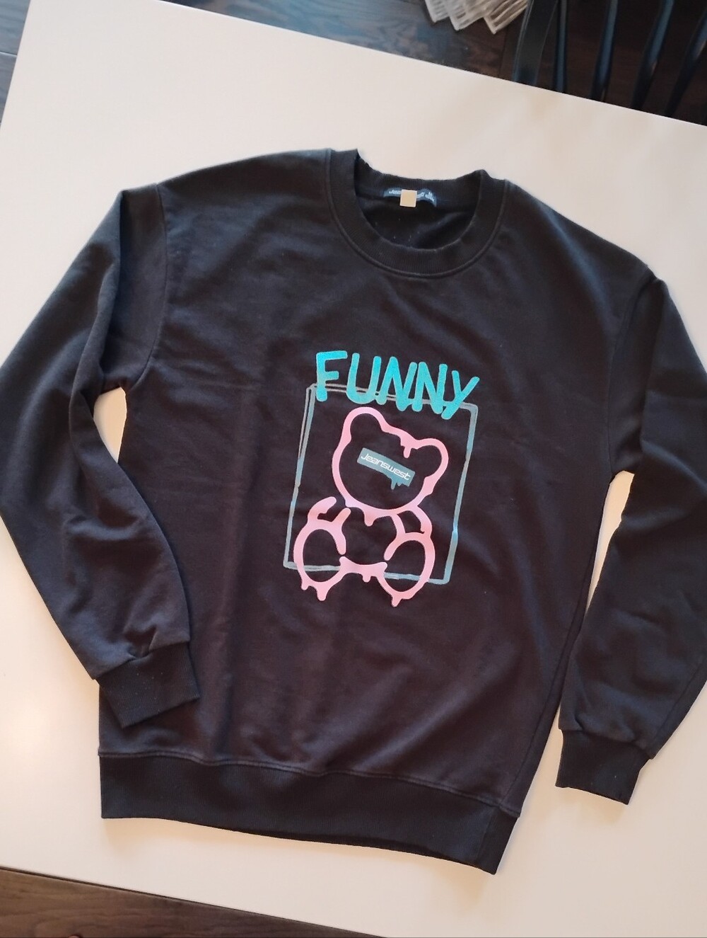 Unisex Black 'Funny' Graphic Sweatshirt with Pink & Teal Print